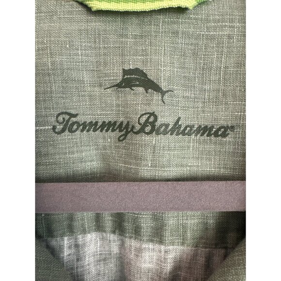 Tommy Bahama Mens Green Linen Button-Up Shirt XL Short Sleeve Camp Collar Summer - Picture 2 of 5